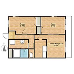 JR北陸本線 長浜駅 3.2kmの賃貸マンション 1階2LDKの間取り