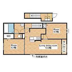 JR北陸本線 長浜駅 3.1kmの賃貸アパート 2階2LDKの間取り