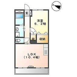 フローラルコート 2階1LDKの間取り