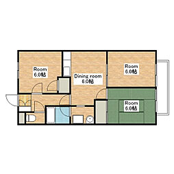 JR東海道・山陽本線 米原駅 徒歩14分の賃貸アパート 1階3DKの間取り