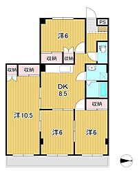 マーメイド 2階4DKの間取り