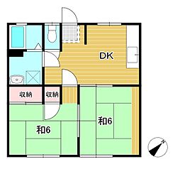 キャッスルクレッセント 1階2DKの間取り