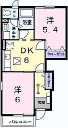 白蔵IIIA 1階2DKの間取り