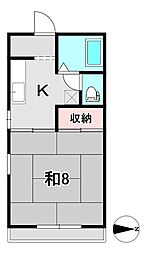 コーポスズキ 2階1Kの間取り