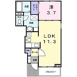 ラ・メール 1階1LDKの間取り
