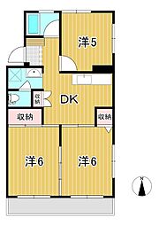 ハイツことぶき 2階3DKの間取り