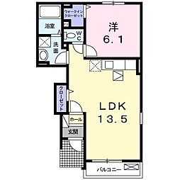 ウエスト　ヴィラII 1階1LDKの間取り