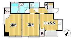 小川ビル 2階2DKの間取り