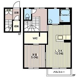 メゾン　ヴェルデュール 2階1LDKの間取り