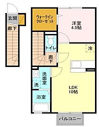 シェリール蔵前A 2階1LDKの間取り