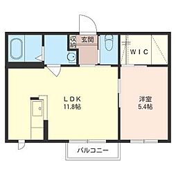 コンフォールD 2階1LDKの間取り