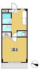 サンハイムC 1階1Kの間取り
