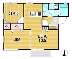 サンヴィラージュ 2階2LDKの間取り