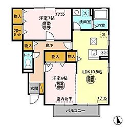 メルシーモアB 2LDKの間取図画像