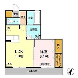 グリーンアレイC 1LDKの間取図画像