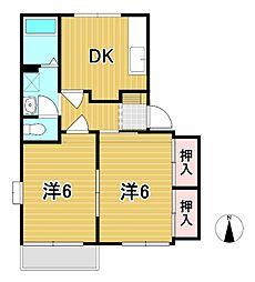 クレセントコート 2DKの間取図画像