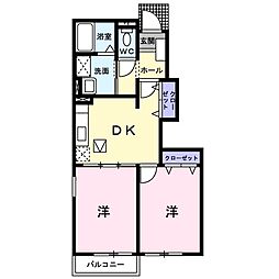 メゾンソレイユ1 2DKの間取図画像