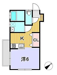 一番街A棟 1Kの間取図画像