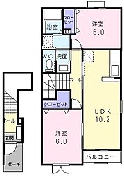 カーサフィオーレ2 2LDKの間取図画像