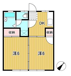アーバンシティK 1階2DKの間取り