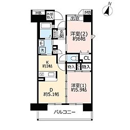 UR都市機構コンフォール松原2号棟 2DKの間取図画像