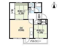 URデュプレ西上尾 2DKの間取図画像