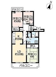 UR都市機構パークタウン若宮2号棟 3LDKの間取図画像