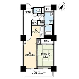 UR都市機構ビュータワーおけがわ 1DKの間取図画像