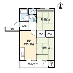 URデュプレ西上尾 2DKの間取図画像