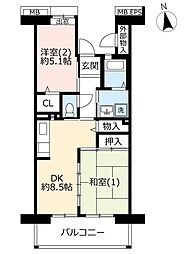 UR都市機構コンフォール東鳩ヶ谷2号棟 2DKの間取図画像