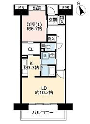 UR都市機構リバピア川口青木2号棟 1LDKの間取図画像