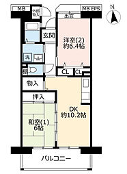 UR都市機構コンフォール東鳩ヶ谷4号棟 2DKの間取図画像