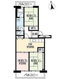 UR都市機構UR賃貸住宅飯塚四丁目ハイツ 3DKの間取図画像