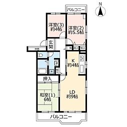 UR都市機構うらわイーストシティけやき街2号棟 3LDKの間取図画像
