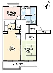 UR都市機構うらわイーストシティかえで街1号棟 2LDKの間取図画像