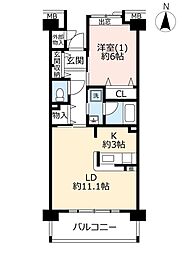 UR都市機構コンフォール領家1号棟 1LDKの間取図画像
