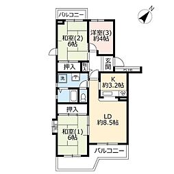 UR都市機構うらわイーストシティけやき街2号棟 3LDKの間取図画像