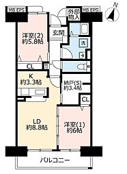UR都市機構アーベイン大宮5号棟 2LDKの間取図画像