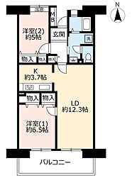 UR都市機構アルビス鶴瀬2号棟 2LDKの間取図画像