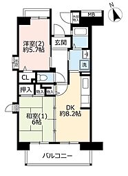 UR都市機構コンフォール上野台6号棟 2DKの間取図画像