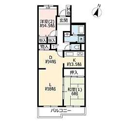 UR都市機構アクティ上福岡1号棟 2LDKの間取図画像