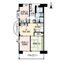 UR都市機構アルビス鶴瀬2号棟 3DKの間取図画像