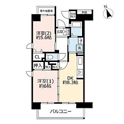 UR都市機構コンフォール上野台2号棟 2DKの間取図画像