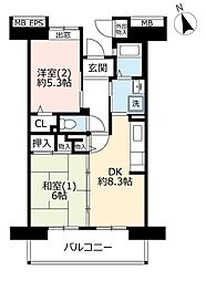 UR都市機構コンフォール上野台6号棟 2DKの間取図画像