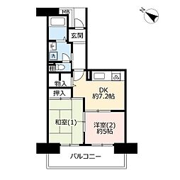 UR都市機構コンフォール霞ケ丘13号棟 2DKの間取図画像