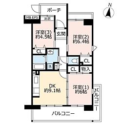 UR都市機構コンフォール上野台20号棟 3DKの間取図画像