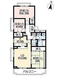 UR都市機構アクティ川越1号棟 3LDKの間取図画像