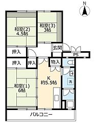 UR東坂戸 3階3Kの間取り