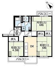 UR若葉台 1階3DKの間取り