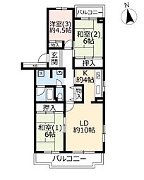 UR都市機構かわつるグリーンタウン新鶴1号棟 3LDKの間取図画像